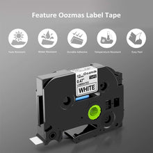 Carica l'immagine nel visualizzatore di Gallery, Nastri Oozmas Compatibile In sostituzione di Brother 12mm, Nero sur Bianco - Ilgrandebazar