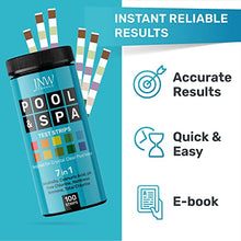 Carica l'immagine nel visualizzatore di Gallery, Kit Test Piscina pH e Cloro JNW Direct - 7 in 1 Strisce Test Piscina per Risultati Precisi e Accurati - Test per Piscina Cloro e pH e Bromo con Ebook - 100 Pezzi