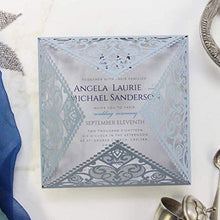 Carica l'immagine nel visualizzatore di Gallery, Azzurro opaco carta con busta partecipazioni matrimonio taglio laser fai da... - Ilgrandebazar