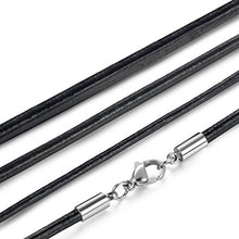 Carica l'immagine nel visualizzatore di Gallery, sailimue 3 Pezzi Pelle Collane Uomo Donna Lunghe Nere Acciaio Larghezza 2mm...