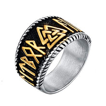 Carica l'immagine nel visualizzatore di Gallery, Valily Anello Vichingo Runa con Valknut Acciaio Oro E Argento - Ilgrandebazar