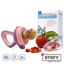 Carica l'immagine nel visualizzatore di Gallery, 2 Tettarelle Ciuccio Frutta &amp; Verdure da Mordere per Neonati e Rosa/Viola