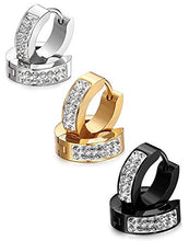 Carica l'immagine nel visualizzatore di Gallery, Eleganti orecchini a cerchio, fatti a mano con strass, da d'oro+argento+nero - Ilgrandebazar
