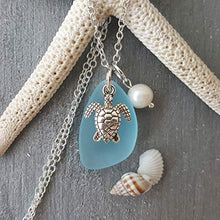 Carica l'immagine nel visualizzatore di Gallery, Realizzato a mano in Hawaii, baia turchese collana di vetro blu del mare, il...