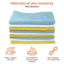 Carica l'immagine nel visualizzatore di Gallery, AmazonBasics – Panni in microfibra (confezione da 24 unità), color bianco, celeste e giallo