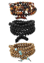 Carica l'immagine nel visualizzatore di Gallery, BESTEEL 3 Pezzi Elastici Buddha Bracciali Collane Stile A, Pietra Lavica Nera - Ilgrandebazar