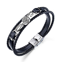 Carica l'immagine nel visualizzatore di Gallery, XHao Bracciale Uomo Braccialetto Pelle Nota Decorazione e Fibbia di...