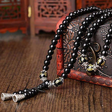 Carica l'immagine nel visualizzatore di Gallery, Htulip, collana con 108 perline in ossidiana nera da 6 mm, occhio di...