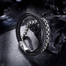Carica l'immagine nel visualizzatore di Gallery, Murtoo Bracciale Uomo Acciaio Braccialetto Pelle e Pietra Nero E Argento - Ilgrandebazar