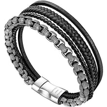 Carica l'immagine nel visualizzatore di Gallery, Murtoo Bracciale Uomo Acciaio Braccialetto Pelle e Pietra Nero E Argento - Ilgrandebazar