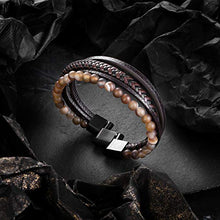 Carica l'immagine nel visualizzatore di Gallery, Murtoo Bracciale Uomo Pelle e Pietra Naturali con Chiusura Giove - Ilgrandebazar