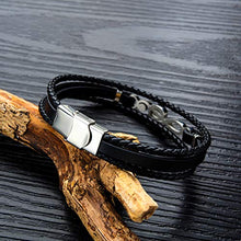 Carica l'immagine nel visualizzatore di Gallery, XHao Bracciale Uomo Braccialetto Pelle Nota Decorazione e Fibbia di...