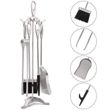 Carica l'immagine nel visualizzatore di Gallery, Set di Strumenti per Caminetti 5 Pezzi in Argento Porta Attrezzi, Silver - Ilgrandebazar