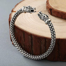 Carica l'immagine nel visualizzatore di Gallery, Ailuor Braccialetto da uomo con doppia testa di drago, stile vichingo, Silver - Ilgrandebazar