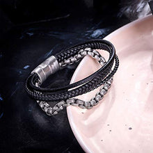 Carica l'immagine nel visualizzatore di Gallery, Murtoo Bracciale Uomo Acciaio Braccialetto Pelle e Pietra Nero E Argento - Ilgrandebazar