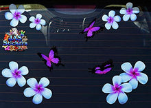 Carica l'immagine nel visualizzatore di Gallery, Fiore frangipani plumeria blu doppio + farfalla grande adesivi auto... - Ilgrandebazar