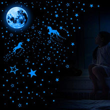 Carica l'immagine nel visualizzatore di Gallery, 466 Pezzi Illuminano al Buio Decalcomanie Murali di Unicorno Blu Fluorescente