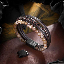 Carica l'immagine nel visualizzatore di Gallery, Murtoo Bracciale Uomo Pelle e Pietra Naturali con Chiusura Giove - Ilgrandebazar