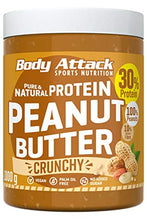 Carica l'immagine nel visualizzatore di Gallery, Body Attack Peanut Butter Natural 30% Protein Sugar &amp; Fat Free Crunchy 1 kg