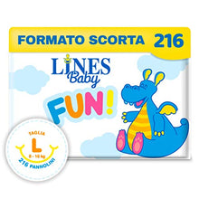 Carica l'immagine nel visualizzatore di Gallery, Lines Baby FUN! Large, 216 pannolini, taglia 4 (8-16 kg) L - Ilgrandebazar