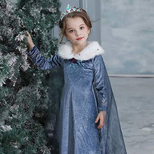 Carica l'immagine nel visualizzatore di Gallery, Costume da Elsa per bambina - Con guanti e treccia Taglia 120 - 3-4 anni, blu - Ilgrandebazar