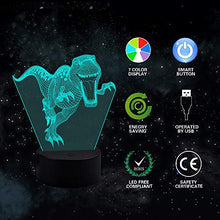 Carica l'immagine nel visualizzatore di Gallery, Eala Lampada da Notte a LED 3D a Dinosauro 3 Motivi e 7 Tirannosauro-MY28