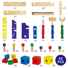 Carica l'immagine nel visualizzatore di Gallery, Nuheby Kit Attrezzi per Bambini 42 PCS Cassetta in Legno da Lavoro...