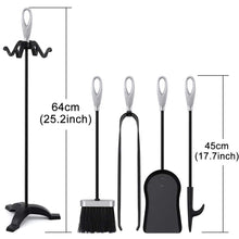 Carica l'immagine nel visualizzatore di Gallery, Set di Strumenti per Caminetti 5 Pezzi, Porta Attrezzi, Black&amp;silver - Ilgrandebazar