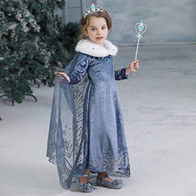 Carica l'immagine nel visualizzatore di Gallery, Costume da Elsa per bambina - Con guanti e treccia Taglia 120 - 3-4 anni, blu - Ilgrandebazar