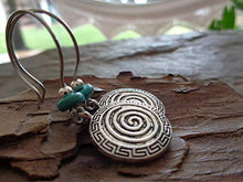 Carica l'immagine nel visualizzatore di Gallery, ✿ SPIRALE BOHO ETNO NATURAL STONE ✿ orecchini gancio lunghe con rondella di...