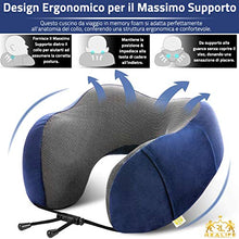 Carica l'immagine nel visualizzatore di Gallery, 🏆Realife【Kit 5Pz】Cuscino Da Viaggio In Memory Foam +🎁4 Omaggi. Cuscino Blu