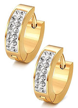 Carica l'immagine nel visualizzatore di Gallery, Eleganti orecchini a cerchio, fatti a mano con strass, da d'oro+argento+nero - Ilgrandebazar