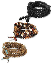 Carica l'immagine nel visualizzatore di Gallery, BESTEEL 3 Pezzi Elastici Buddha Bracciali Collane Stile A, Pietra Lavica Nera - Ilgrandebazar