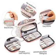 Carica l'immagine nel visualizzatore di Gallery, Astuccio Portamatite Grande Capacità Trucco Borsa Portamonete Plaid Bianco