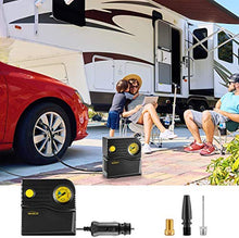 Carica l'immagine nel visualizzatore di Gallery, WindGallop Mini Compressore Portatile per Auto, 12V Professionale, Analogico, Pompa Aria con Manometro per Pneumatici e Adattatori per Valvole (Giallo)