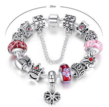Carica l'immagine nel visualizzatore di Gallery, Braccialetto Pandora Stile con Perle in Vetro di Murano, Cuore Ciondolo e... - Ilgrandebazar