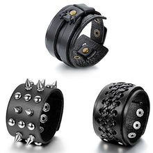 Carica l'immagine nel visualizzatore di Gallery, Cupimatch Braccialetto Bracciale [3 Pezzi] Uomo Pelle Rivetto Tribale Grande... - Ilgrandebazar