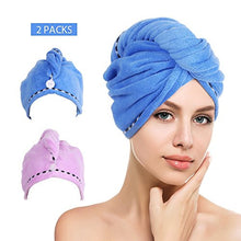 Carica l'immagine nel visualizzatore di Gallery, htovila 2 Pezzi Asciugamani per Capelli a Turbante,in Blu&amp;viola