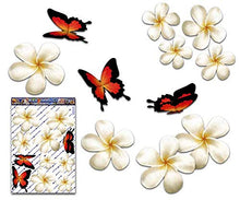 Carica l'immagine nel visualizzatore di Gallery, Fiore frangipani plumeria bianca doppio + farfalla grande adesivi auto... - Ilgrandebazar