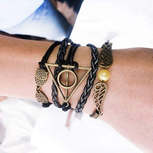 Carica l'immagine nel visualizzatore di Gallery, YouU 3 Pezzi Bracciale I doni della morte, boccino e Gufi Harry Potter,Nero... - Ilgrandebazar