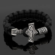 Carica l'immagine nel visualizzatore di Gallery, Black Paracord con martello di Thor Rune nodo amuleto Mjolnir esterna in... - Ilgrandebazar