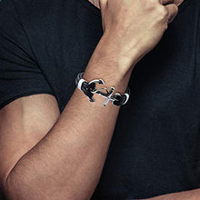 Carica l'immagine nel visualizzatore di Gallery, PLANETYS - Bracciale Ancora in Vera Pelle intrecciato Nero Acciaio...