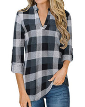 Carica l'immagine nel visualizzatore di Gallery, YOINS Camicia Donna Elegante Camicetta Manica Lunga XXL, Grigio Plaid - Ilgrandebazar