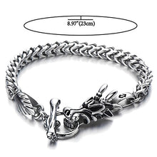 Carica l'immagine nel visualizzatore di Gallery, COOLSTEELANDBEYOND Biker Braccialetto del Drago, Bracciale da Uomo, Argento - Ilgrandebazar