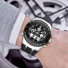 Carica l'immagine nel visualizzatore di Gallery, Orologio sportivo da uomo, impermeabile, cronometro, data, Argento Nero - Ilgrandebazar