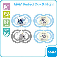 Carica l'immagine nel visualizzatore di Gallery, MAM Day &amp; Night - Set di 4 ciucci Perfect e 2 16+ Monate, Blu - Elefante