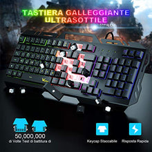 Carica l'immagine nel visualizzatore di Gallery, Tastiera da Gioco, WisFox Cablata USB Retroilluminata a Colori...