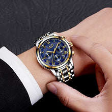 Carica l'immagine nel visualizzatore di Gallery, LIGE Orologi Uomo Sportivo Cronografo Impermeabile Analogico al Blue Gold - Ilgrandebazar