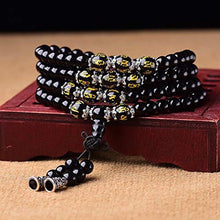 Carica l'immagine nel visualizzatore di Gallery, Htulip, collana con 108 perline in ossidiana nera da 6 mm, occhio di...