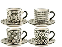 Carica l'immagine nel visualizzatore di Gallery, H&amp;H Vhera Set 4 Tazze Tè con Piatto, Stoneware, Bianco/Nero, 220 ml - Ilgrandebazar
